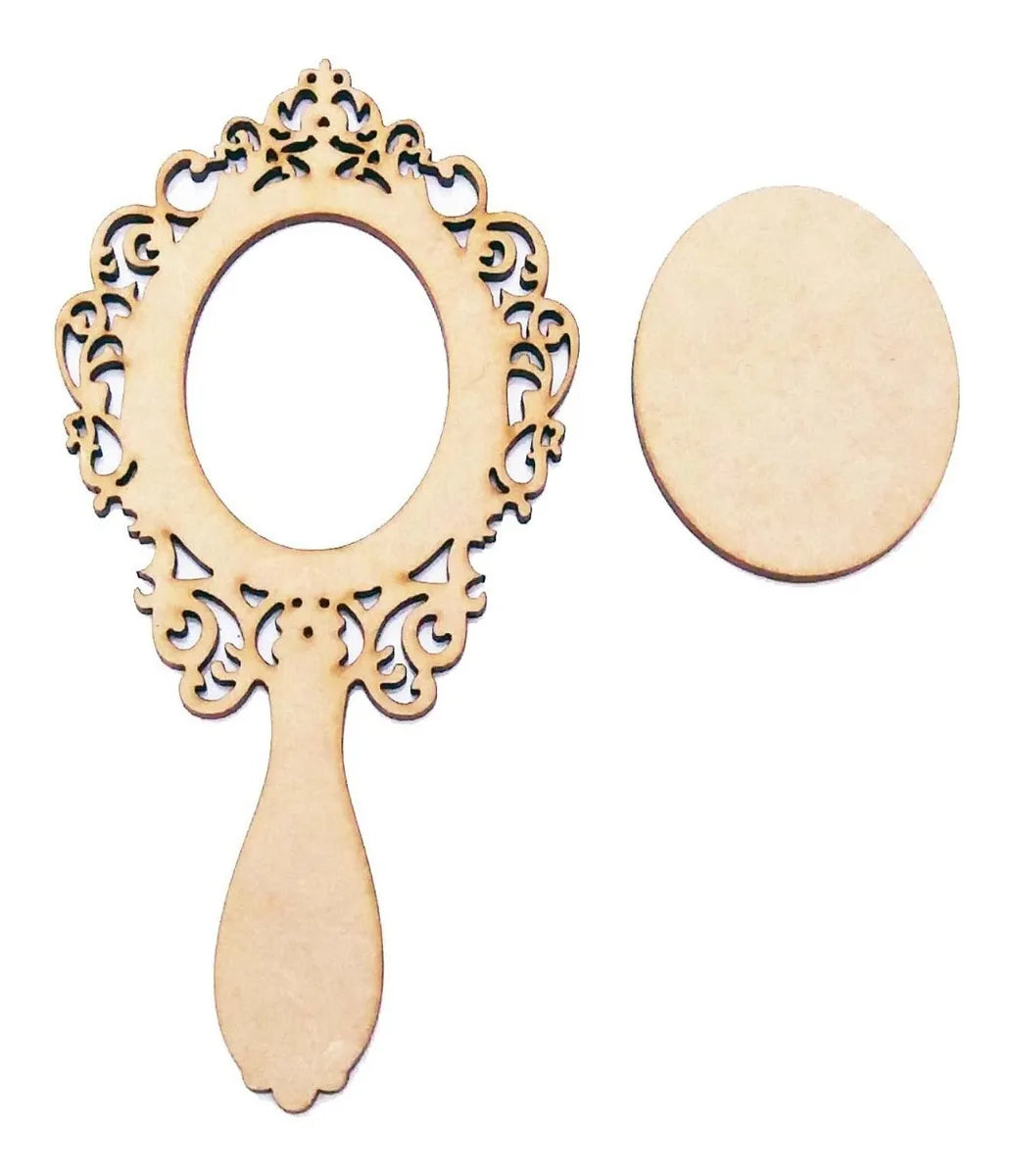 Pack of 6 Wooden MDF Hand Mirror Craft Shapes | Princess Mirror Cutout | DIY Craft Base | Wooden Blank for Art & Decoration | Size 15 cm